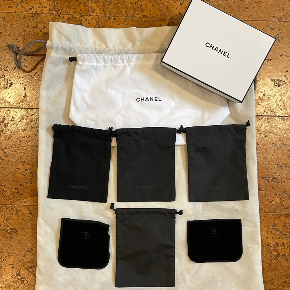 Chanel box and makeup pouches